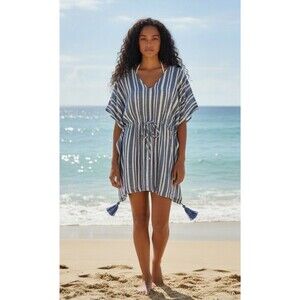 LIFE IS GOOD Swim Coverup Women’s XS/S Blue Stripe Boho Flowy Cotton Draws
